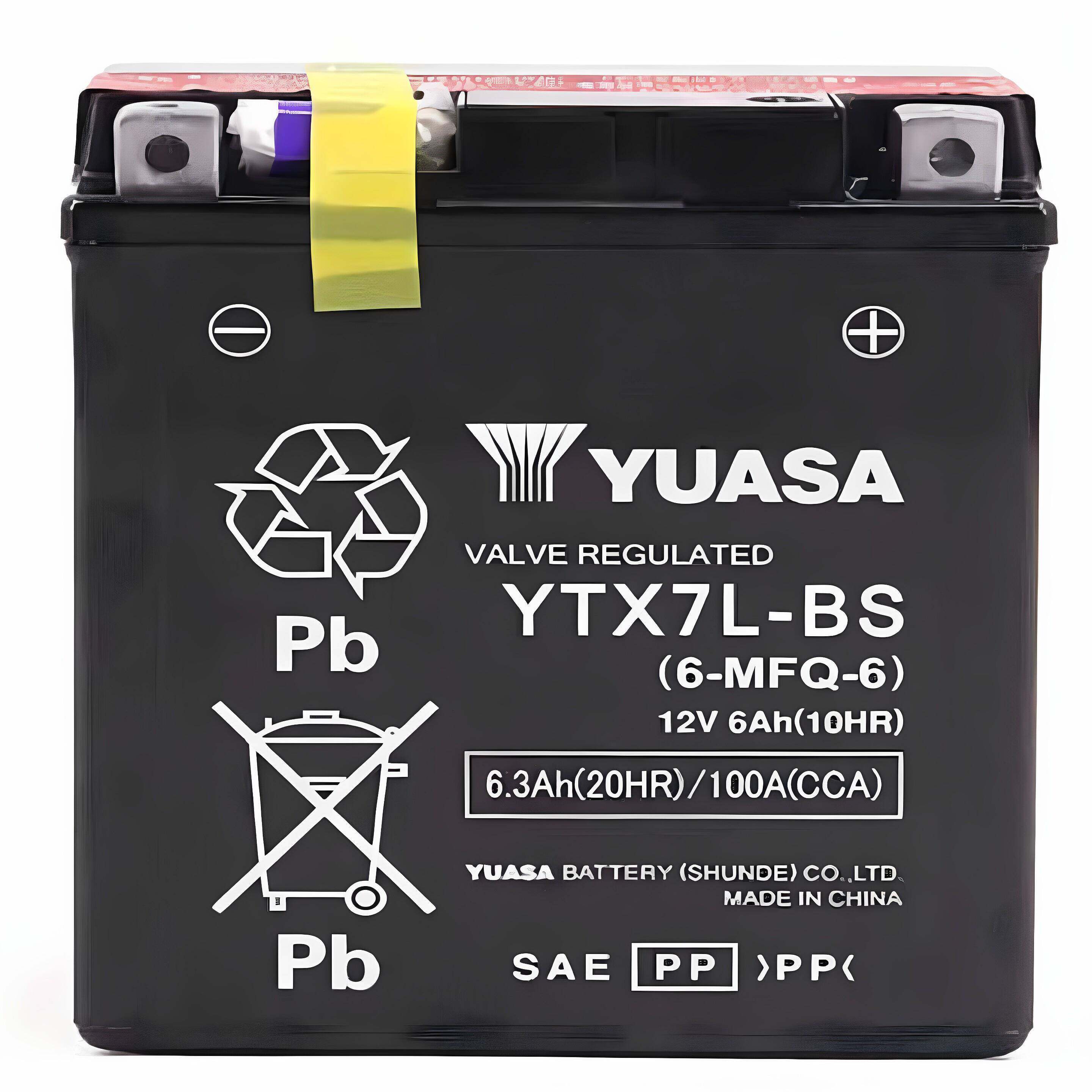 汤浅机车12V6AH电瓶免维护YTX7L-BS适用幻影本田山叶蓄电池