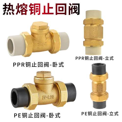热熔铜止回阀PPR双活接单向阀水表逆止阀铜卧式PE立式止回阀20 25
