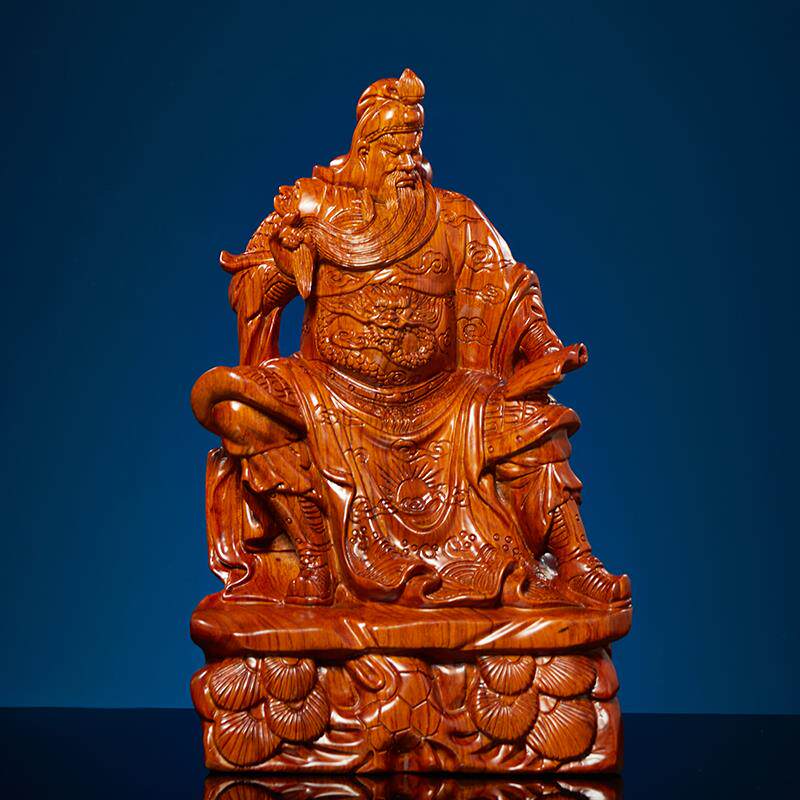 花梨木雕看书关公摆件实木质关二爷神像供奉文武财神红木夜读春秋