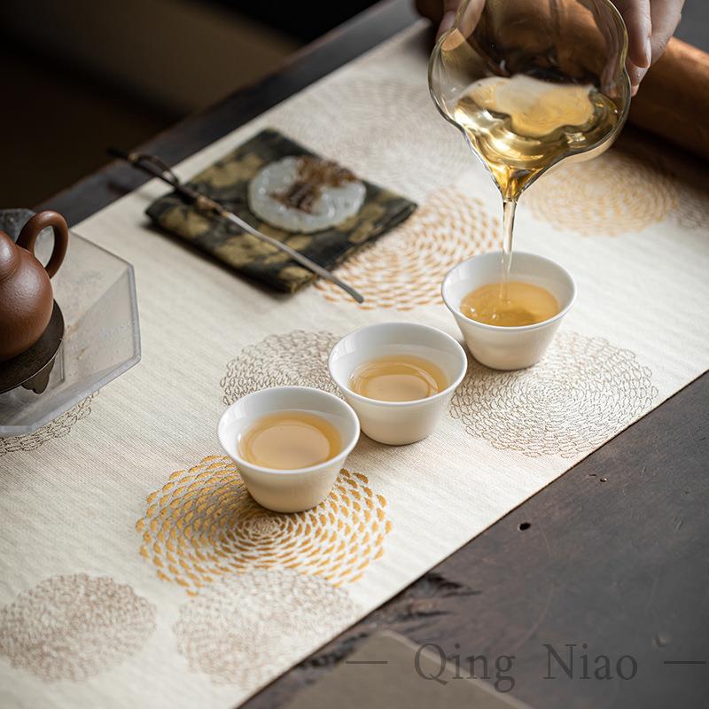 新中式禅意茶席鱼鳞刺绣桌旗防水茶旗茶桌布轻奢高端长条垫布家用