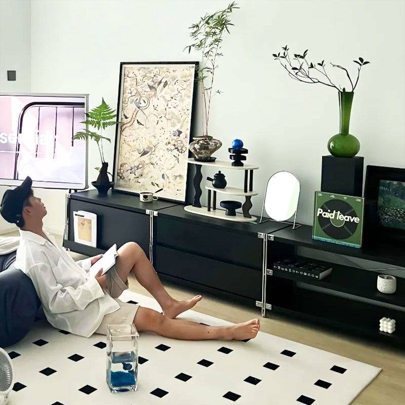 包豪斯电视柜落地客厅家用一体组合柜靠墙置物架矮柜黑色收纳柜