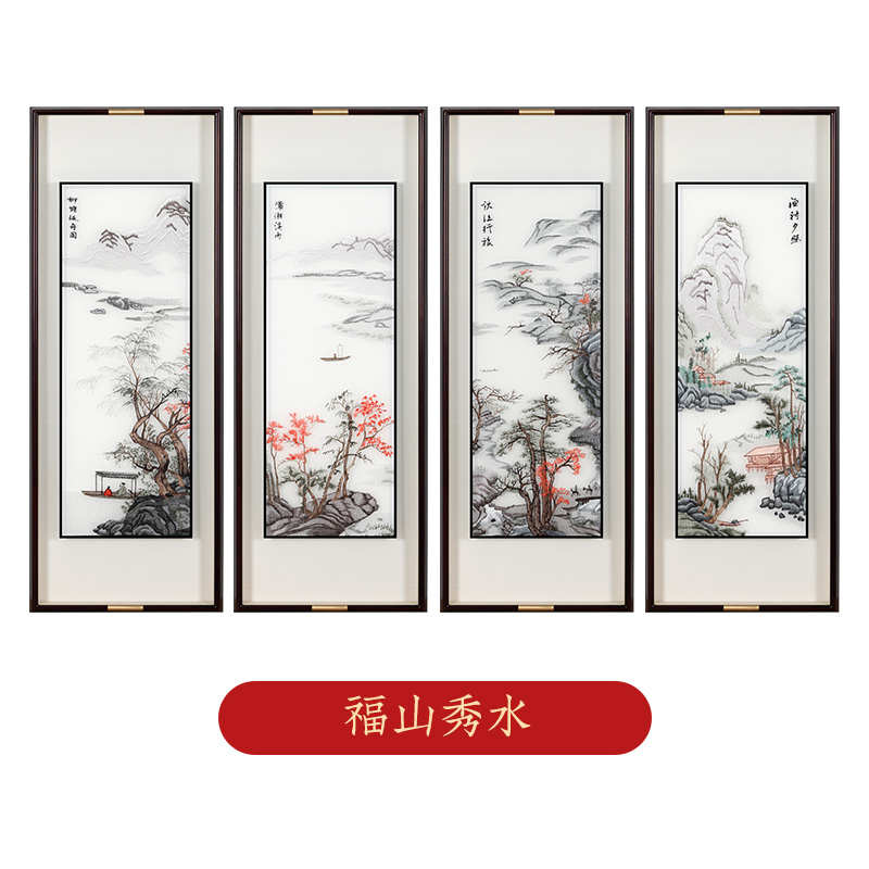 苏州刺绣挂画壁画墙梅兰竹菊高档成品背景装饰画四联沙发组合手工图片