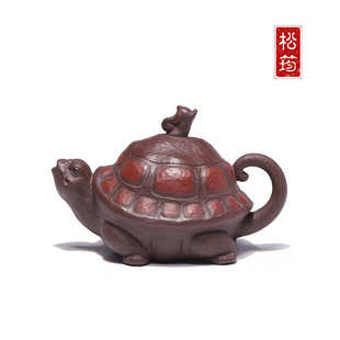 功夫茶壶茶具 名家原矿老紫泥全手工灵兔献寿160ML宜兴紫砂壶中式