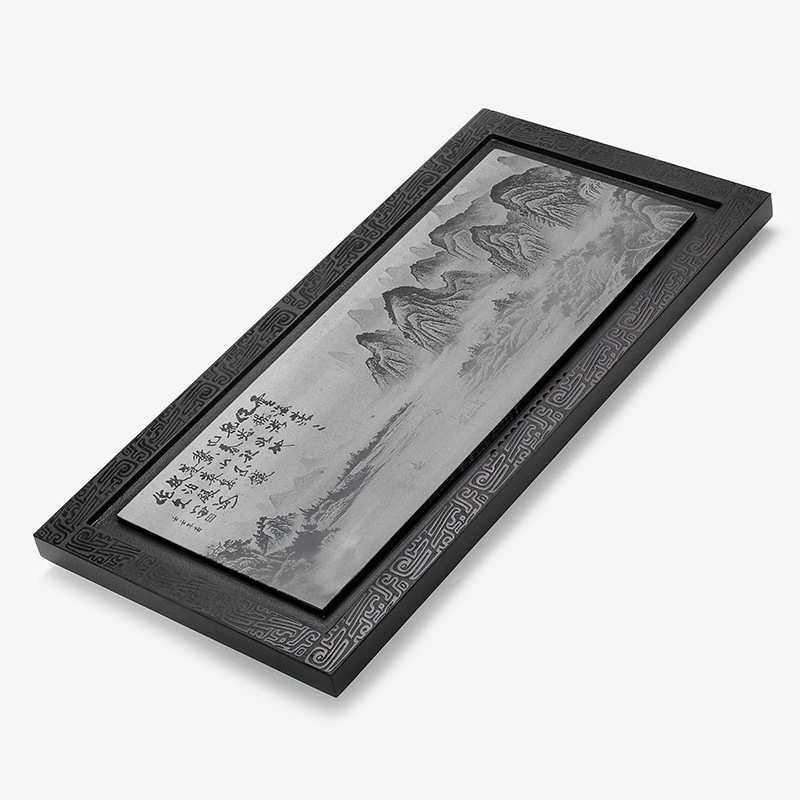 乌金石排水茶盘整块石材长方形茶台家用客厅大号排水影雕茶具茶海