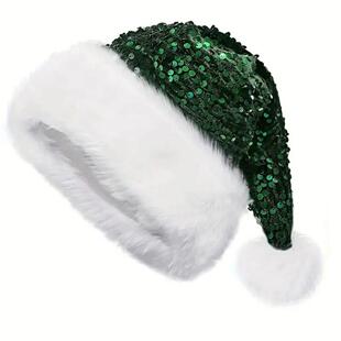 Sequin Color Claus Solid Santa Plush Hat Christmas Sparkle