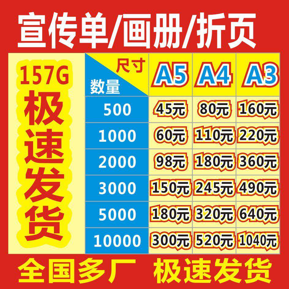 宣传单画册三折页双面印刷彩页传单设计说明书广告开业彩页单页a4