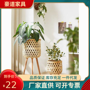北歐花架ins客廳竹編植物花籃花盆裝 電視柜 飾陽臺編織籃子落地式