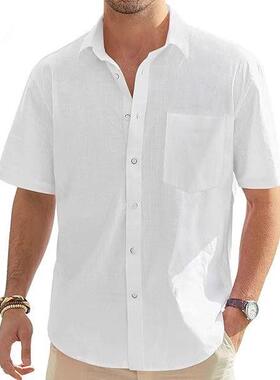 Men's Cuban Collar Linen Short Sleeve Casual Shirt