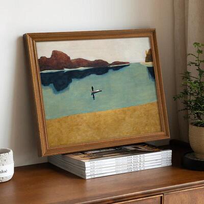 【轻舟】法式复古风景人物图案小众现代实木装饰画中古风玄关挂画