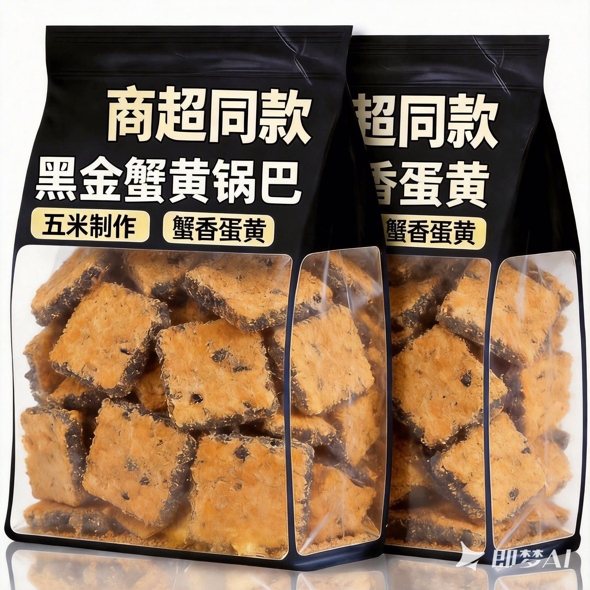 黑金蟹黄锅巴蛋黄黑米肉松爆款乌米网红零食糯米小袋包装