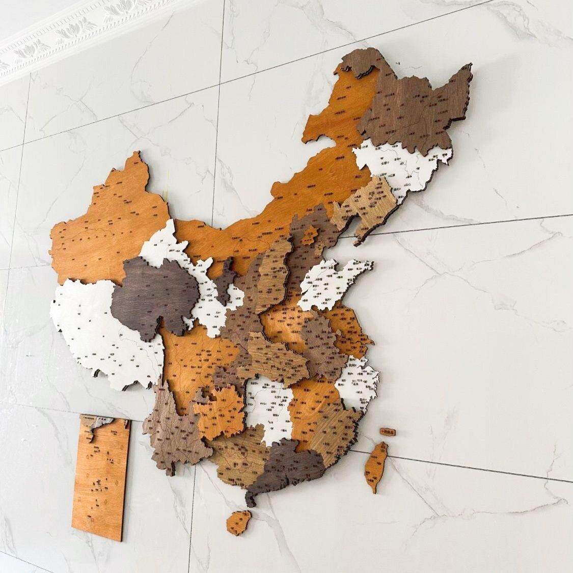 木质中国拼接地图墙面装饰3D餐厅公司客厅沙发背景墙壁挂饰装饰画
