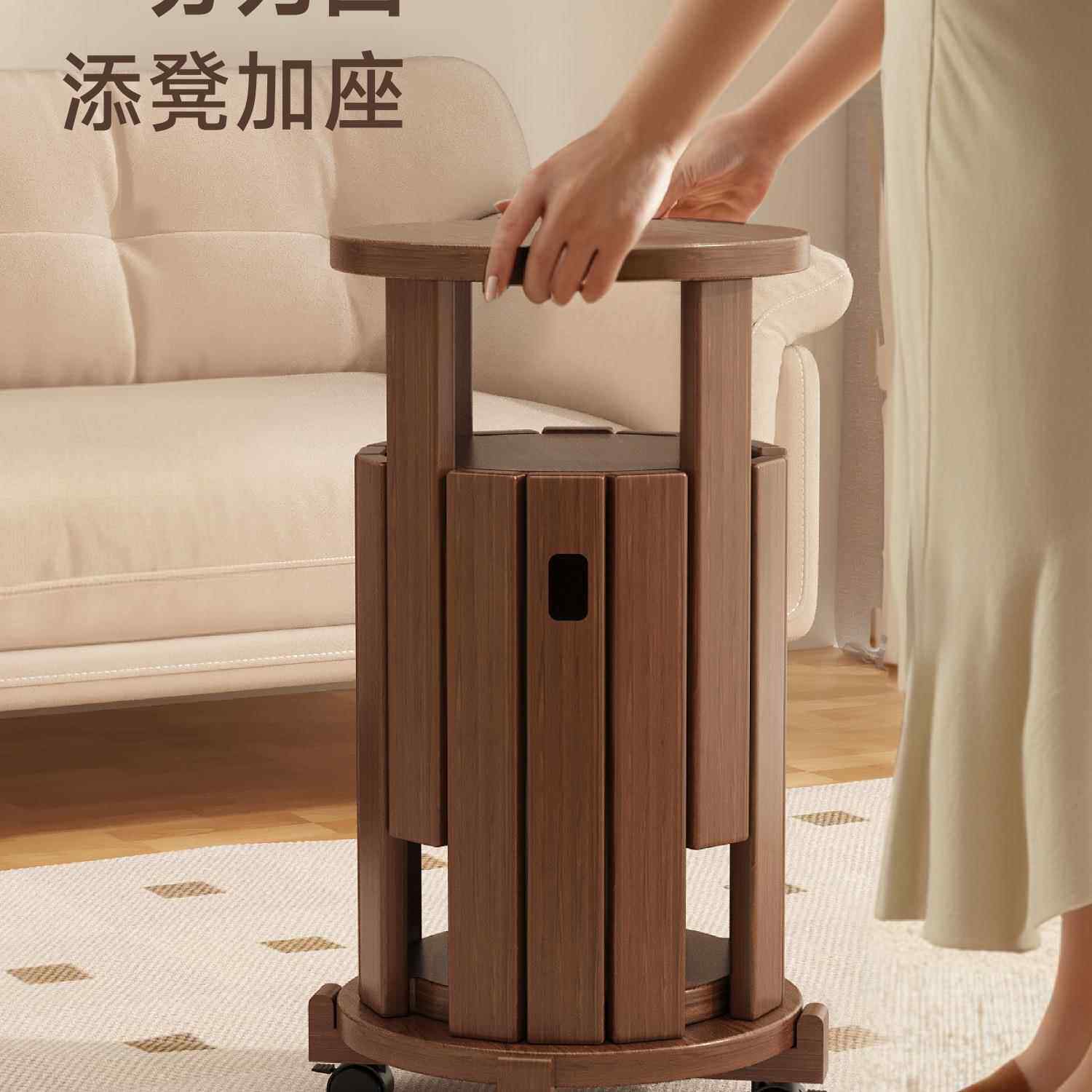 用实乐木凳子可叠放家叠叠凳带滑轮收纳堆叠客人备用凳新中式765