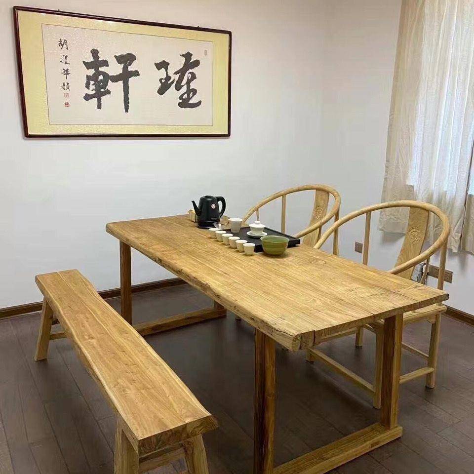 老榆木门板桌实木桌复古做旧木板茶桌餐桌复古民宿吧台户外桌椅