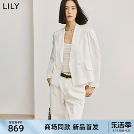 商场同款LILY2024夏女装莱赛尔含亚麻复古泡泡袖西装外套