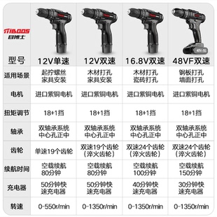 无刷手电转钻锂电钻多功能12v大功率冲击电机充电家用小型螺丝刀