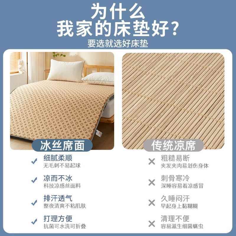 夏季冰丝凉席床垫遮盖物学生宿舍软垫冬夏两用榻榻米180x200垫子