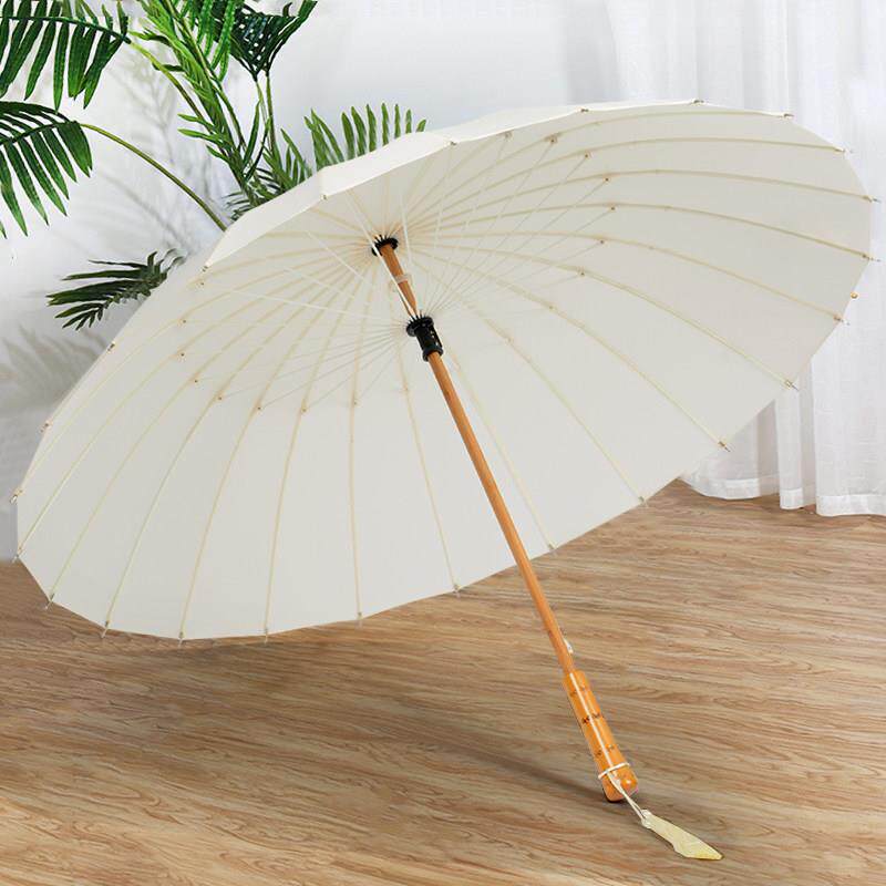 流苏古风雨伞大号24骨长柄实木竹中式简约小清新女黑白覆古中国风