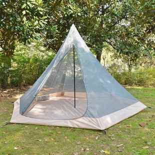 尖【货】户外印第安3人野营金现塔帐篷带前厅天幕露字JZT001营顶