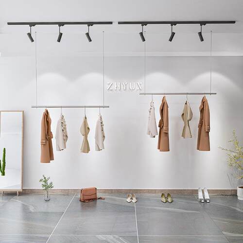 服装店橱窗货架展示架婚纱陈列侧悬挂吊架壁挂式吊挂银色不锈钢