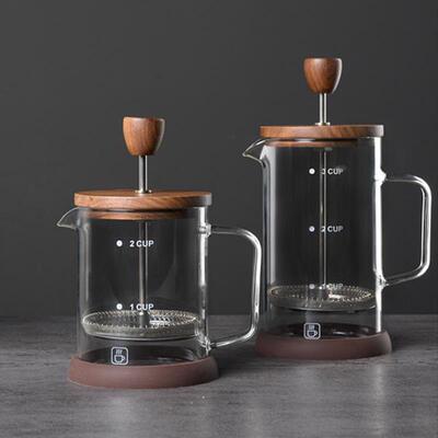 厂家直销法压咖啡壶 胡桃木盖高硼硅玻璃壶身手冲过滤煮茶壶套装