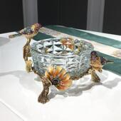 珐琅彩水晶玻璃烟灰缸轻奢新中式 烟缸大气 客厅家用摆件创意欧式