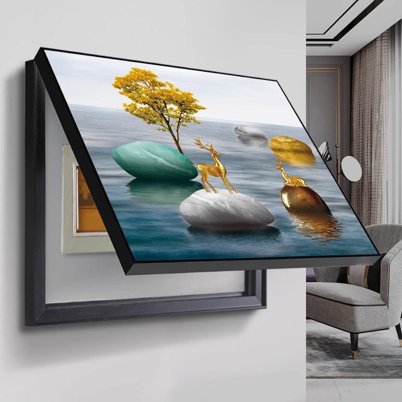 铝合金边框装饰画 免打孔配电箱电闸箱挂画 遮挡箱电表箱晶瓷画