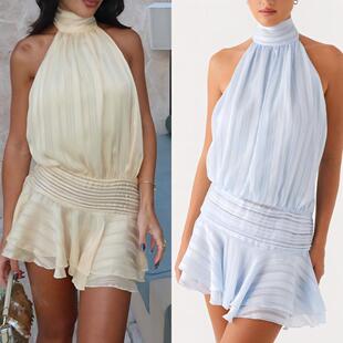 连衣裙女NQ6001 绑带露背性感短款 跨境2025欧美独立站春夏新款 无袖