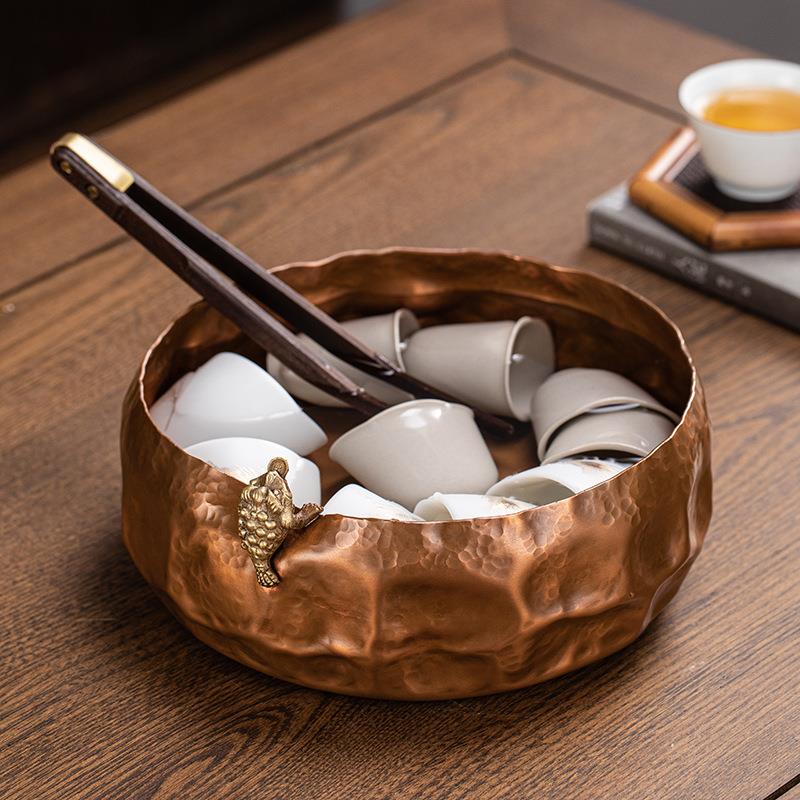 手工锤目纹紫铜茶洗建水 大中小号加厚水盂水洗笔洗茶道