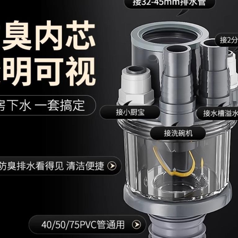 厨房水管三头通水三XSW-27通分水下下器五通水槽排水防返道臭