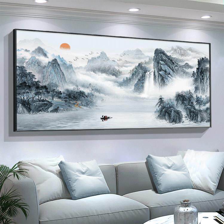 旭日东升山水画 画客厅挂画 画沙发背景墙装饰画 画办公室风景壁