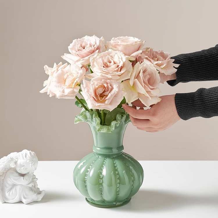 北欧中古花瓶高级感芬顿南瓜高颜值插花装饰摆件奶油风摆件ins风