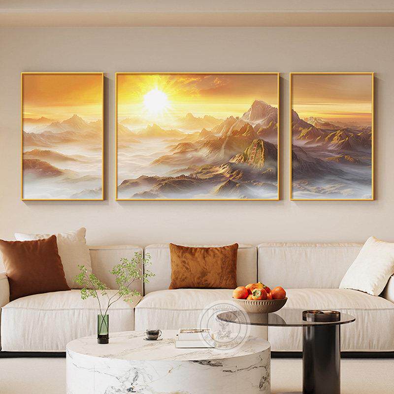 现代简约泰山日出图客厅装饰画 画日照金山沙发背景墙挂画 画高档