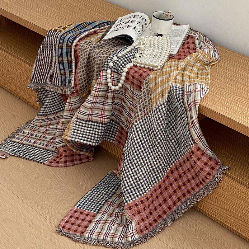 复古轻奢流苏全棉纱布披肩居家休闲毯毛巾被浴室浴巾浴裙四季通用