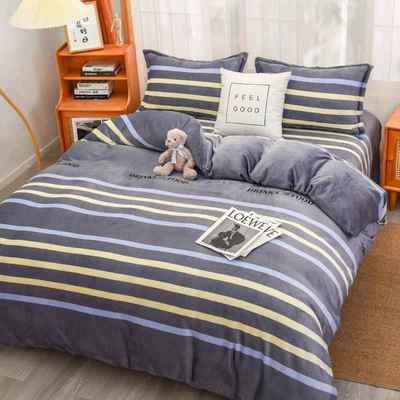 正品牛奶绒四兰套珊绒冬季2022新款件法绒加厚毛绒床单被套三瑚件