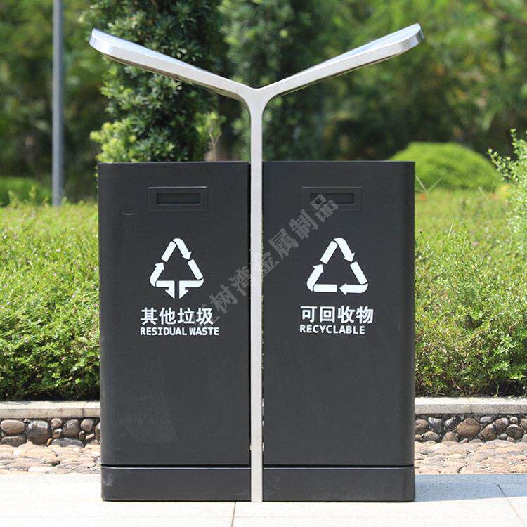 户外翼形黑色烤漆公共区域不锈钢镀锌板分类垃圾桶果皮箱厂家定制
