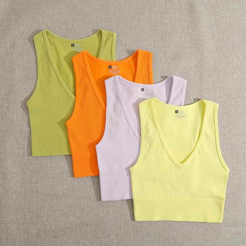 V-neck fitness single-layer vest waist high sports