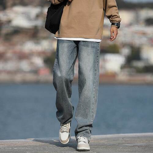 Mens Casual Light Plain Straight Leg Jeans Pants All-Season