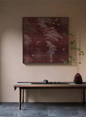 新中式抽象红色高级感植物走廊过道玄关客厅装饰画壁画方形挂画