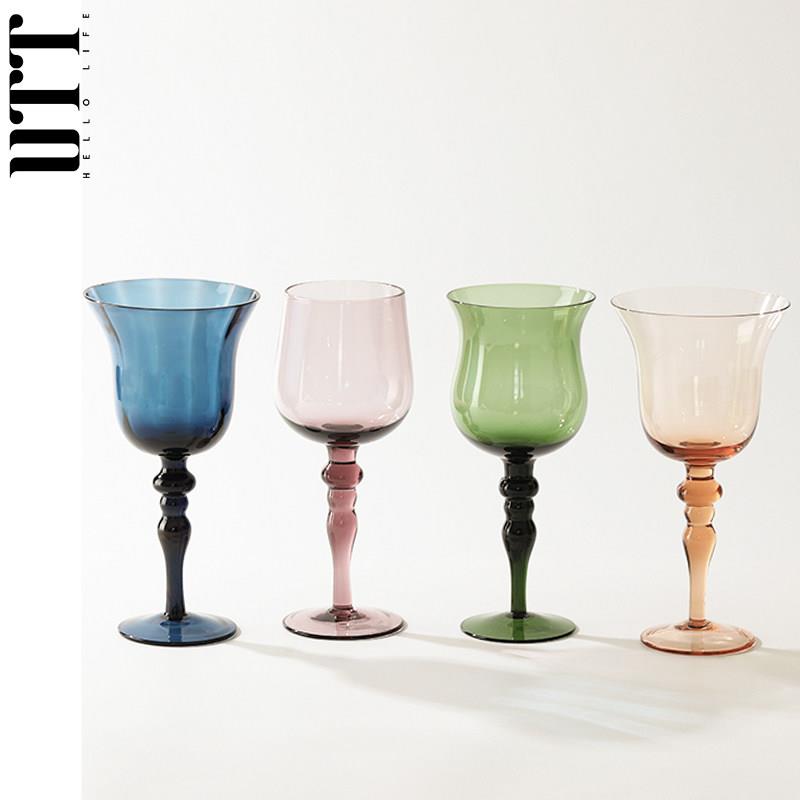 中古红酒高脚杯子高颜值复古高级感家用白葡萄酒杯起气泡酒杯礼物