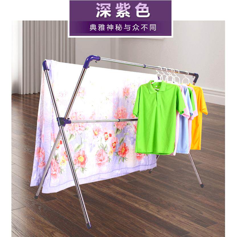 (塑料接头2米可伸缩)加厚加粗不锈钢管X型落地折叠双杆晾衣架
