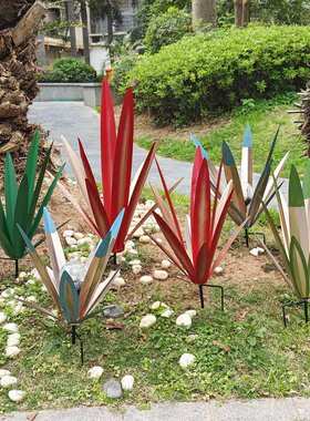 热销金属工艺品龙舌兰植物彩绘落地插件花园别墅景观装饰布置