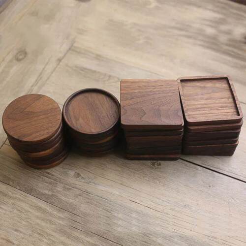 1PC Solid Walnut Wood Coaster Round Square Beech Wood Cup Ma