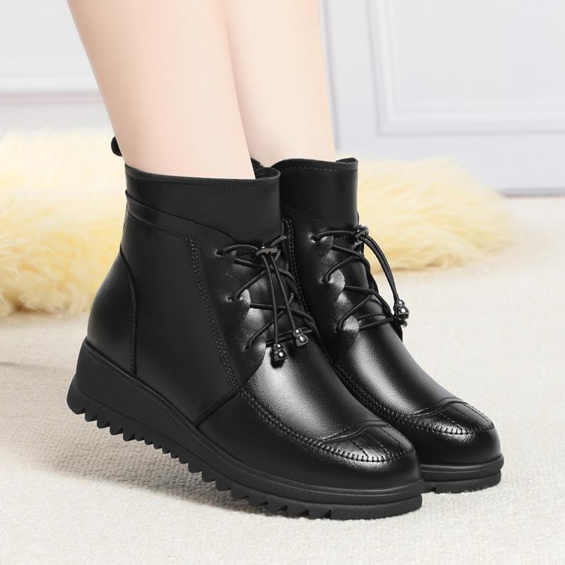 高档冬季真皮妈妈鞋加厚羊皮鞋中老年防滑短保暖毛大码老靴人鞋棉