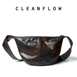 CLEANFLOW  玳瑁色龟裂纹油蜡头层牛皮双子马蹄手提斜挎包小众新