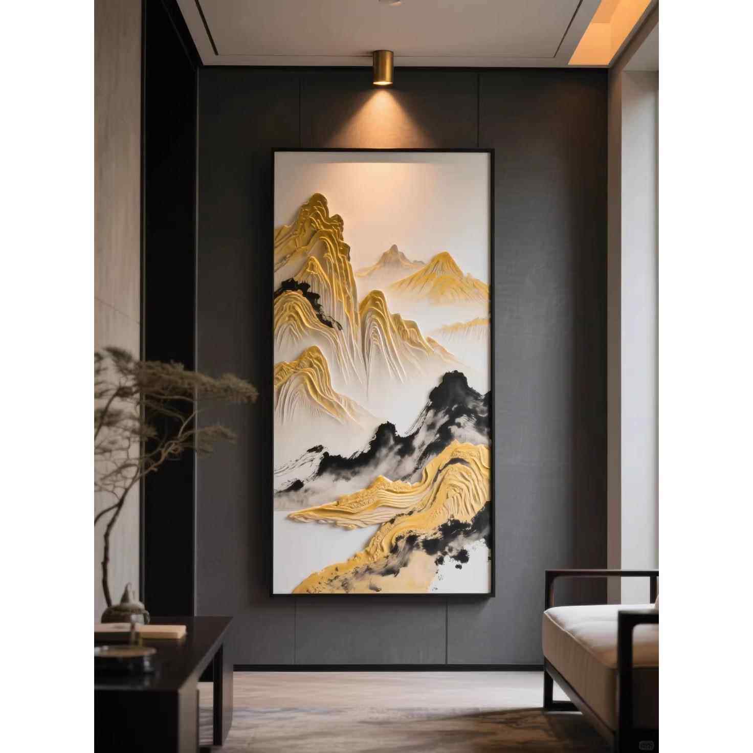 入户玄关挂画日照金山壁画新中式酒店客厅大堂走廊过道大气装饰画