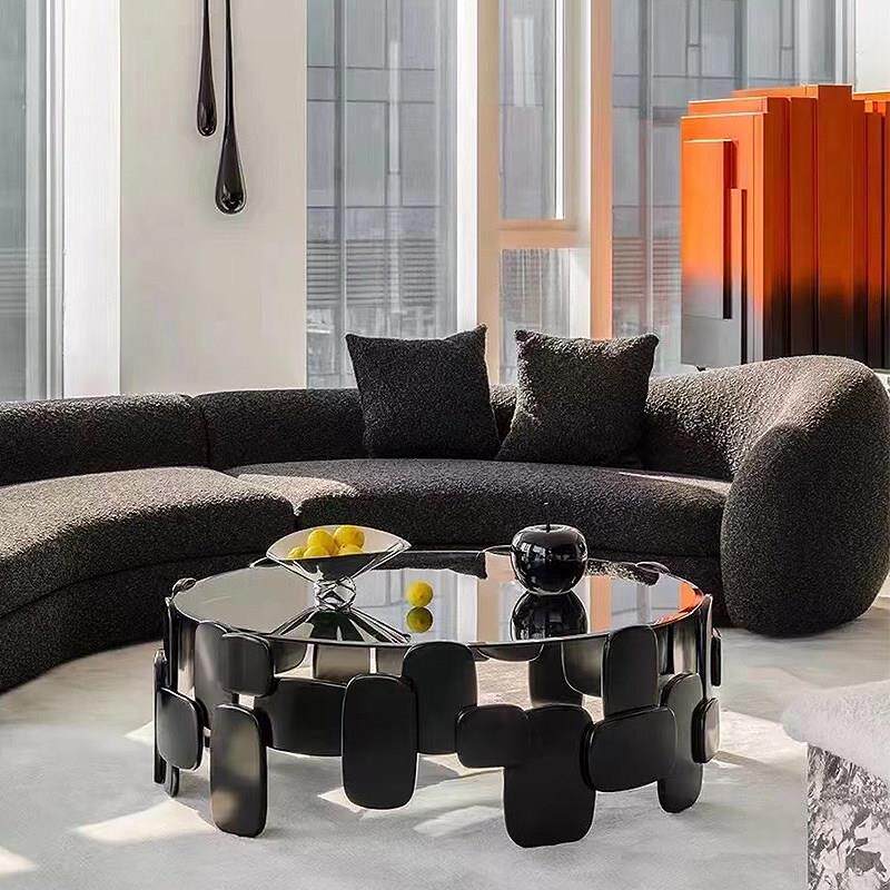 北欧设计师款鹅卵石模块玻璃纤维茶几别墅客厅家用大堂轻奢圆形茶