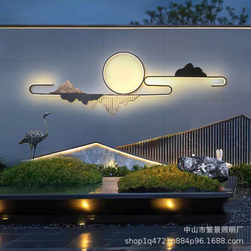 中式庭院景观壁灯个性创意圆环云山户外防水铝装饰花园别墅影墙灯