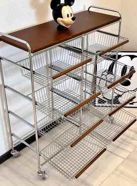 抽屉纳188024柜厨房置物架收古风小推车置客厅物架移动式玩具收纳