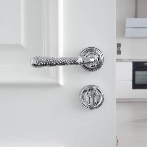 INDOORS中古极简银色黄铜卫生间门锁纯铜静音家用锁具锤纹门把手