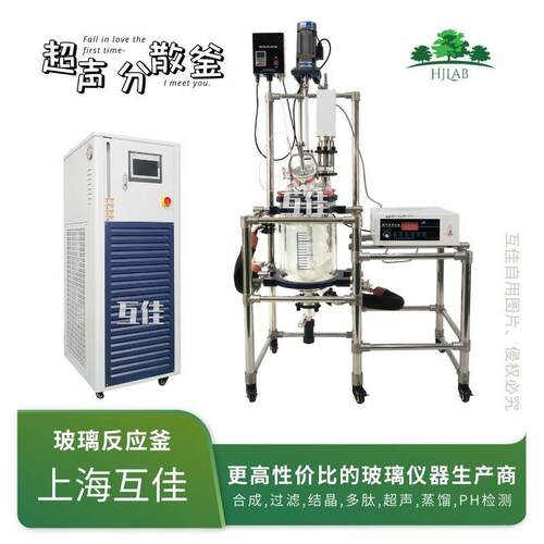 上海互佳超声波反应釜20L实验室双层玻璃反应釜可分散乳化搅拌